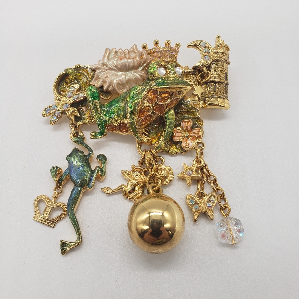 Kirks Folly Frog Prince Brooch, Gold tone,Vintage